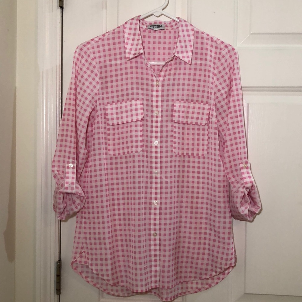 EXPRESS Pink and White checkered button-down shirt